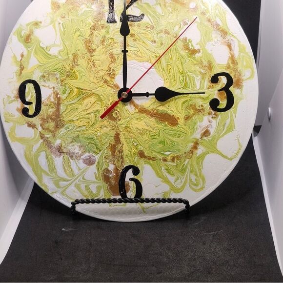 Hand Crafted Abstract Hanging Wall Clock Analog  Vinyl Record Fluid Art Decor - Picture 7 of 12